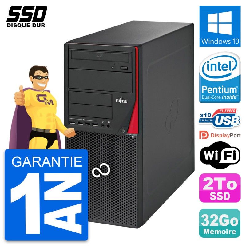 Ordinateur de bureau Fujitsu Esprimo P720 - Processeur Intel Core i3-3220, 32 Go de RAM, 2 To SSD, Windows 10, Wi-Fi