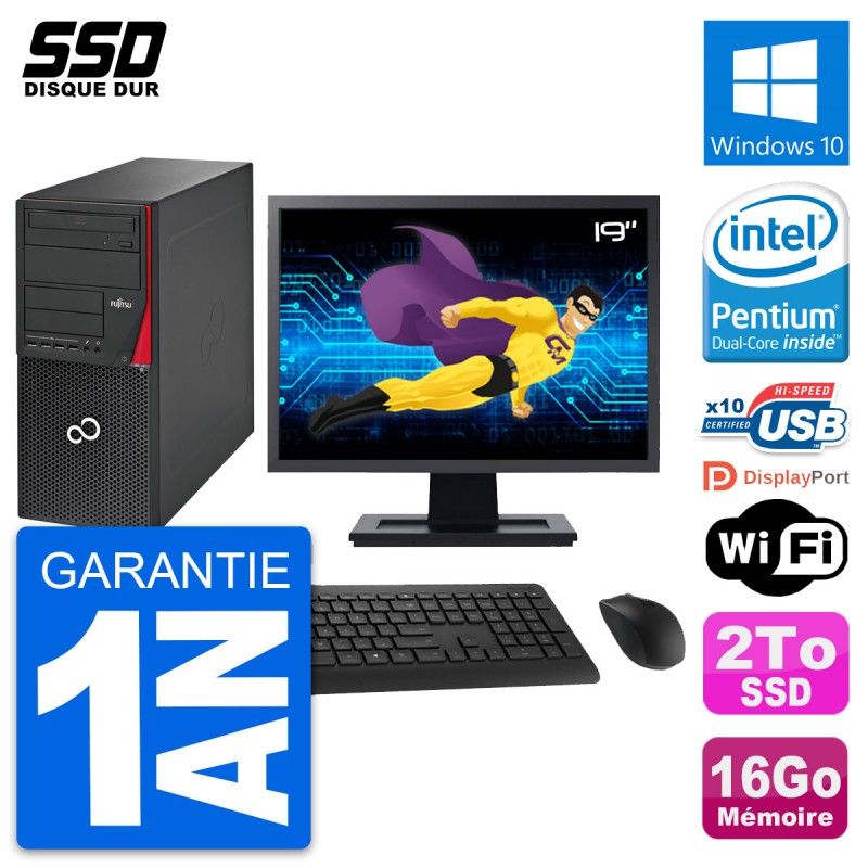 Fujitsu P720 19-inch PC Tower - Intel G3220, 16GB RAM, 2TB SSD, Windows 10, Wifi