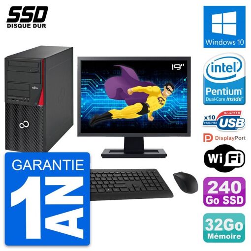 Fujitsu P720 19-inch Tower PC - Intel G3220, 32GB RAM, 240GB SSD, Windows 10, WiFi