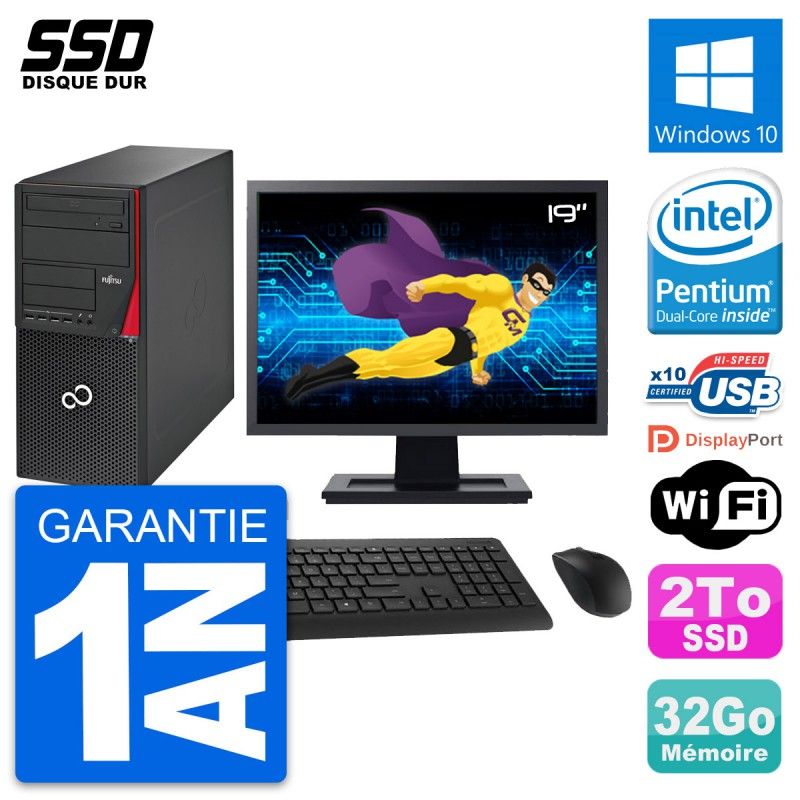 Fujitsu P720 19-inch PC Tower - Intel G3220, 32GB RAM, 2TB SSD, Windows 10, Wifi