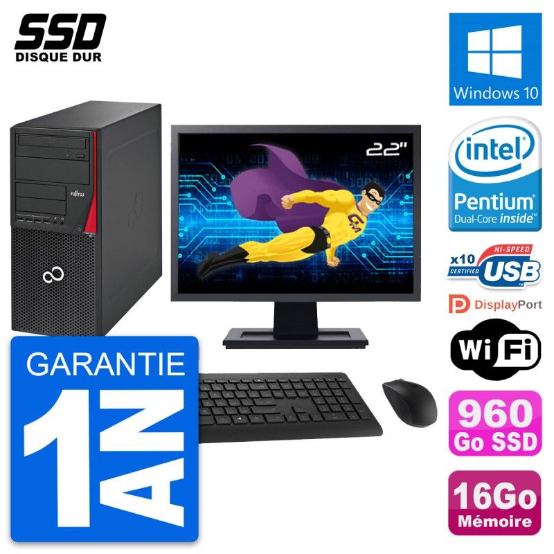 Fujitsu P720 22-Inch All-in-One PC - Intel G3220, 16GB RAM, 960GB SSD, Windows 10