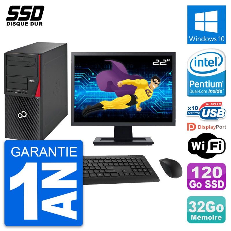 Fujitsu P720 22-Inch Desktop PC - Intel G3220, 32GB RAM, 120GB SSD, Windows 10