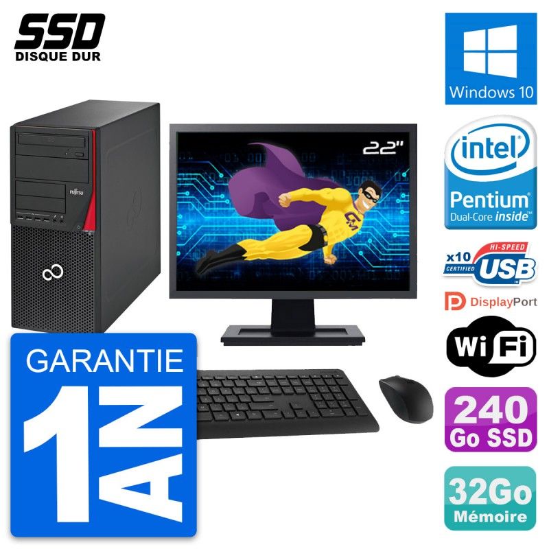 Fujitsu P720 22" Desktop PC - Intel G3220, 32GB RAM, 240GB SSD, Windows 10, WiFi