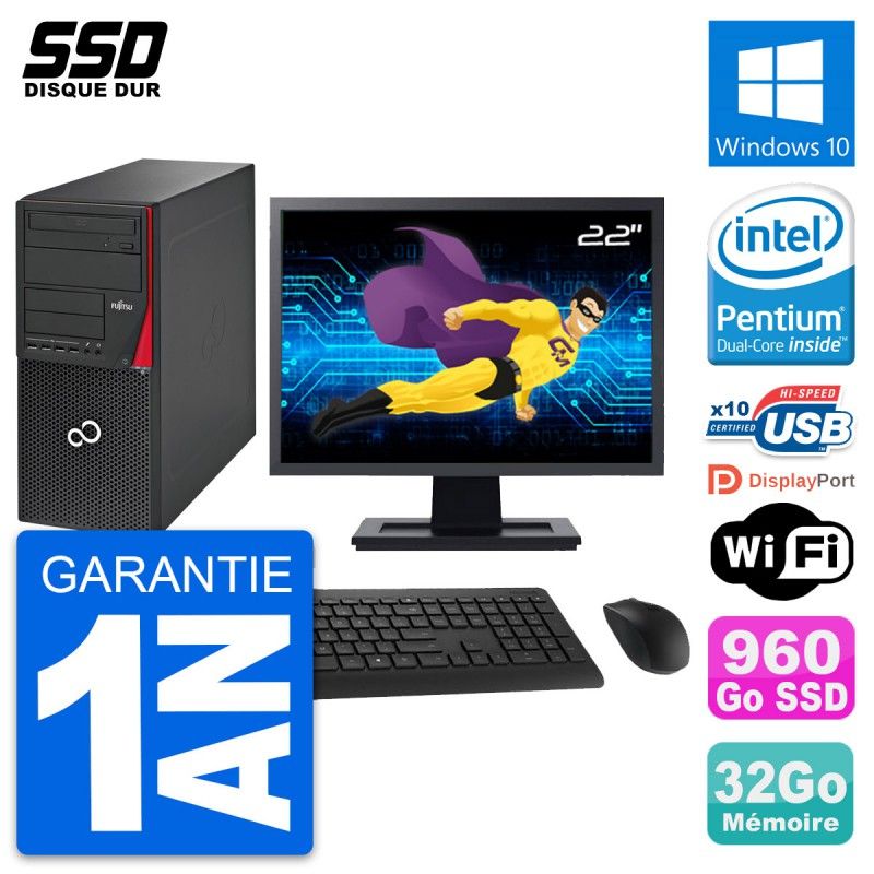 Fujitsu P720 22-Inch All-in-One PC - Intel Pentium G3220, 32GB RAM, 960GB SSD, Windows 10