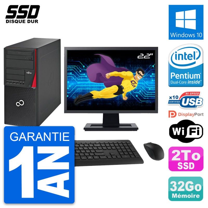 Fujitsu P720 22-inch PC Tower - Intel G3220, 32GB RAM, 2TB SSD, Windows 10, WiFi