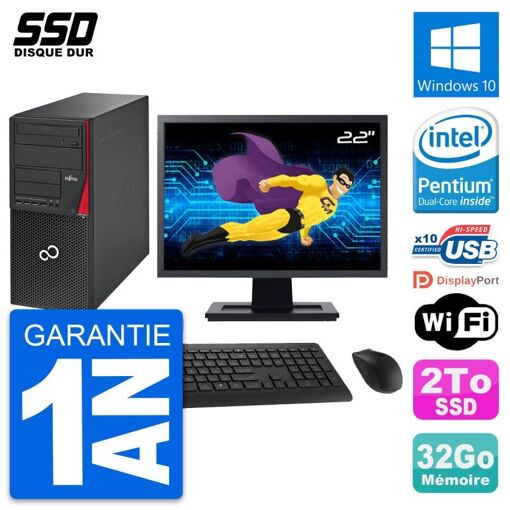 Torre Fujitsu P720 - Pantalla de 22', Procesador Intel G3220, 32GB de RAM, 2TB SSD, Windows 10, WiFi