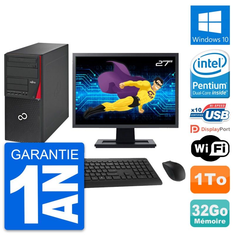 Fujitsu P720 27-Inch Tower PC - Intel G3220, 32GB RAM, 1TB HDD, Windows 10