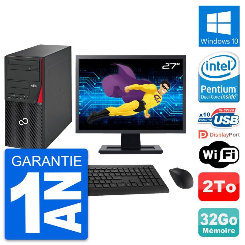 Fujitsu P720 27-inch PC Tower - Intel G3220, 32GB RAM, 2TB HDD, Windows 10, WiFi
