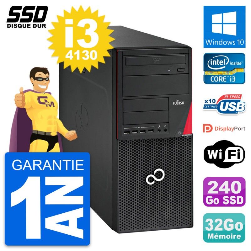 Fujitsu Esprimo P720 Desktop PC - Intel i3-4130, 32GB RAM, 240GB SSD, Windows 10, Wifi