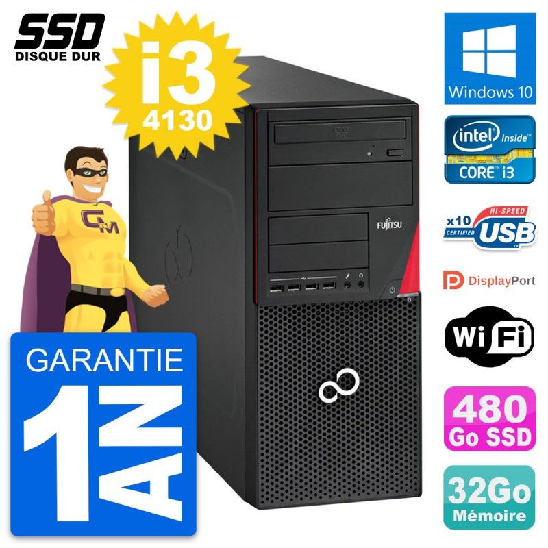 Fujitsu Esprimo P720 Desktop PC - Intel Core i3-4130, 32GB RAM, 480GB SSD, Windows 10