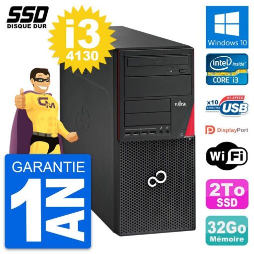 Torre Fujitsu Esprimo P720 - Procesador Intel Core i3-4130, 32GB de RAM, 2TB SSD, Windows 10, WiFi