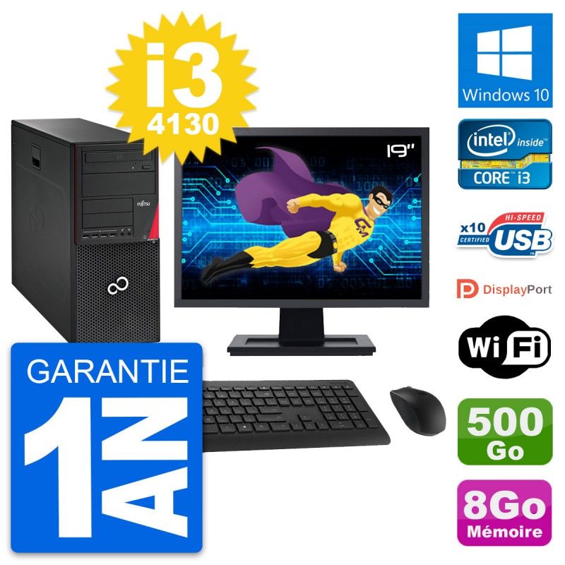 Fujitsu P720 19-inch PC Tower - Core i3-4130, 8GB RAM, 500GB HDD, Windows 10, WiFi
