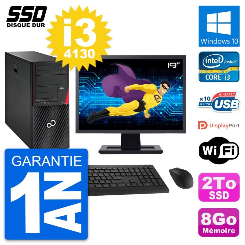 Fujitsu P720 19-inch PC Tower - Intel i3-4130, 8GB RAM, 2TB SSD, Windows 10, WiFi