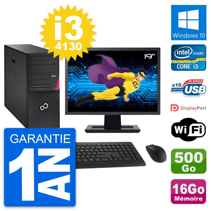 Fujitsu P720 19-inch PC Tower - i3-4130, 16GB RAM, 500GB HDD, Windows 10, WiFi