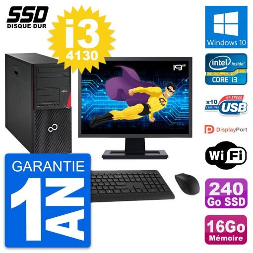 Torre Fujitsu P720 - Monitor de 19 pulgadas, Intel i3-4130, 16GB de RAM, 240GB SSD, Windows 10
