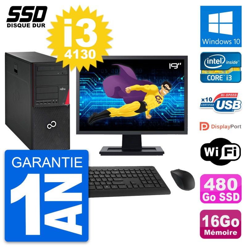 Fujitsu P720 19-inch PC Tower - Intel i3-4130, 16GB RAM, 480GB SSD, Windows 10, WiFi