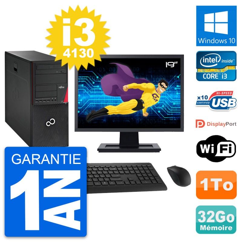 Fujitsu P720 19-inch PC Tower - Intel i3-4130, 32GB RAM, 1TB HDD, Windows 10, WiFi