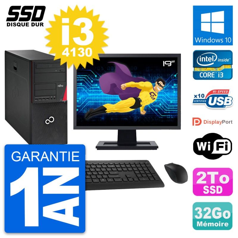 Fujitsu P720 19-inch PC Tower - Intel i3-4130, 32GB RAM, 2TB SSD, Windows 10, WiFi