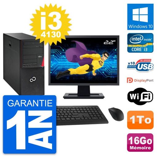 Torre Fujitsu P720 - Pantalla de 22 pulgadas, Intel i3-4130, 16 GB RAM, 1 TB HDD, Windows 10, WiFi