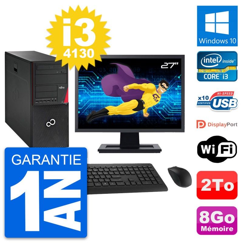 Fujitsu P720 27" PC Tower - Intel i3-4130, 8GB RAM, 2TB HDD, Windows 10, WiFi