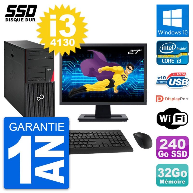 Fujitsu P720 27-inch PC Tower - Intel i3-4130, 32GB RAM, 240GB SSD, Windows 10, WiFi