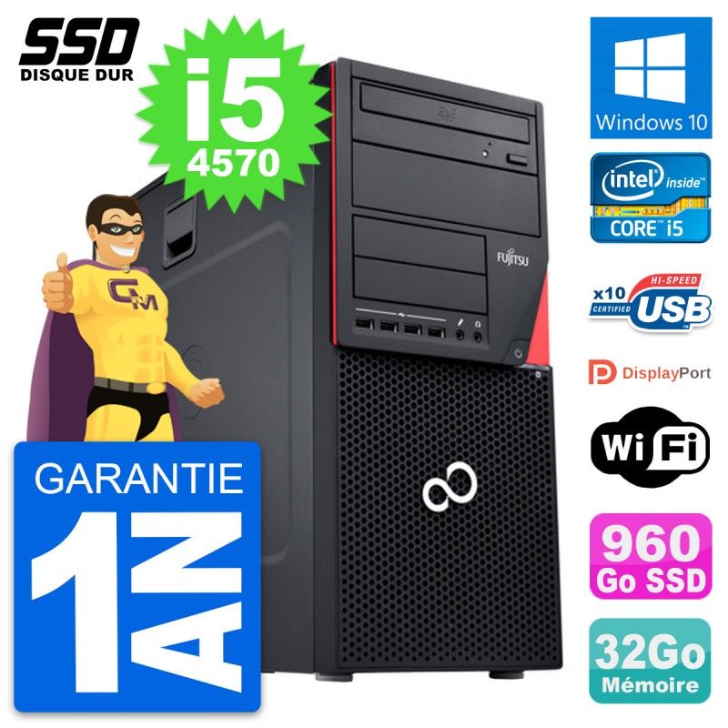 Fujitsu Esprimo P720 PC Tower - Intel i5-4570, 32GB RAM, 960GB SSD, Windows 10, WiFi