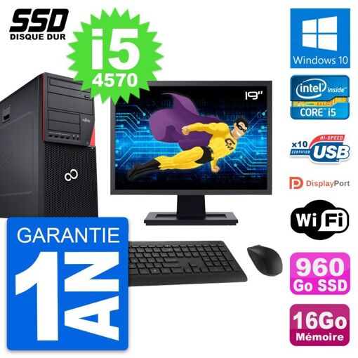 Torre Fujitsu P720 - Pantalla de 19 pulgadas, Intel i5-4570, 16GB de RAM, 960GB SSD, Windows 10, WiFi