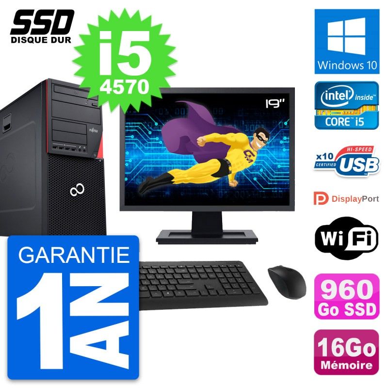 Fujitsu P720 19-inch PC Tower - Intel i5-4570, 16GB RAM, 960GB SSD, Windows 10, WiFi