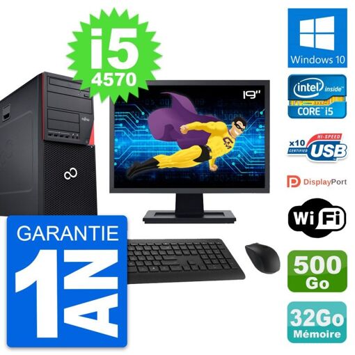 Torre Fujitsu P720 - Pantalla de 19 pulgadas, Intel Core i5-4570, 32GB de RAM, disco duro de 500GB, Windows 10, WiFi