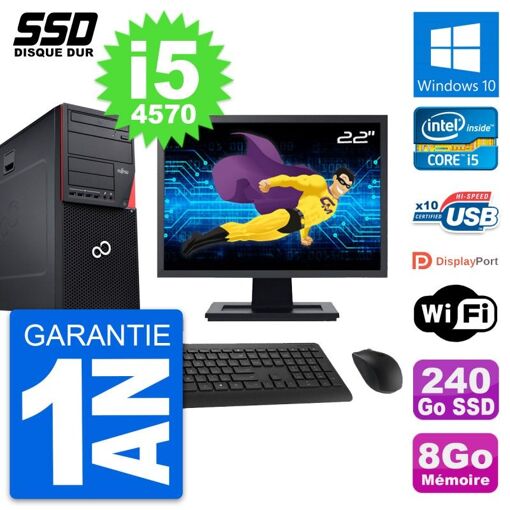 Torre Fujitsu P720 - Pantalla de 22', Intel i5-4570, 8 GB de RAM, 240 GB SSD, Windows 10, Wifi