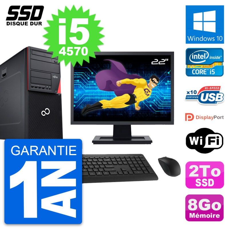Fujitsu P720 22-inch PC Tower - Intel i5-4570, 8GB RAM, 2TB SSD, Windows 10, WiFi