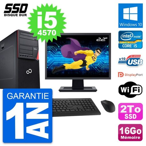 Torre Fujitsu P720 - Pantalla de 22 pulgadas, Procesador Intel i5-4570, 16 GB de RAM, 2 TB SSD, Windows 10, WiFi