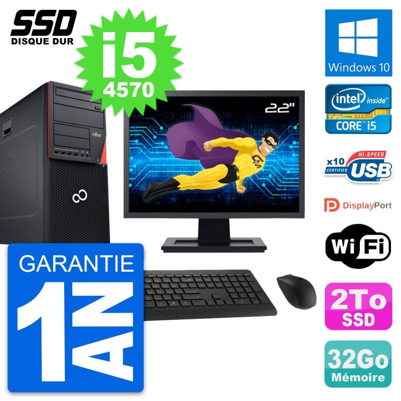 Fujitsu P720 22-inch All-in-One PC - Intel i5-4570, 32GB RAM, 2TB SSD, Windows 10, WiFi