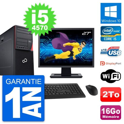 PC de escritorio Fujitsu P720 todo en uno de 27 pulgadas - Intel i5, 16 GB de RAM, 2 TB de almacenamiento, Windows 10, WiFi