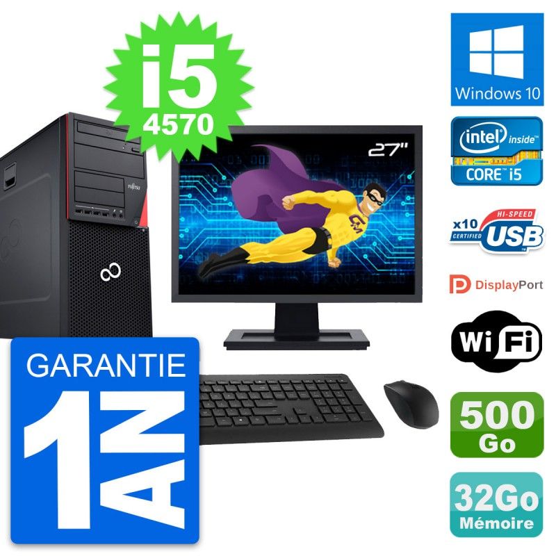 Fujitsu P720 27-inch PC Tower - i5-4570, 32GB RAM, 500GB HDD, Windows 10, WiFi