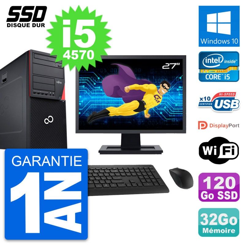 Fujitsu P720 27-Inch Tower PC - Intel i5-4570, 32GB RAM, 120GB SSD, Windows 10