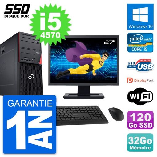 PC de torre Fujitsu P720 de 27 pulgadas - Intel i5-4570, 32GB de RAM, 120GB SSD, Windows 10