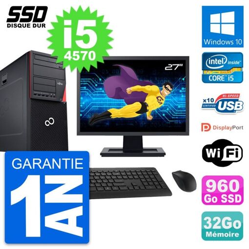 Torre Fujitsu P720 - Pantalla de 27', Intel i5-4570, 32 GB de RAM, 960 GB SSD, Windows 10