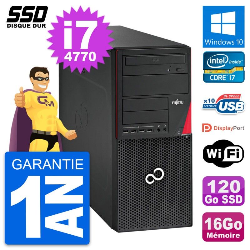 Fujitsu Esprimo P720 PC Tower - Intel i7-4770, 16GB RAM, 120GB SSD, Windows 10, Wifi