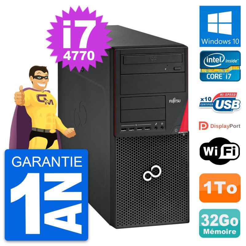 Fujitsu Esprimo P720 Desktop Computer - Intel i7-4770, 32GB RAM, 1TB HDD, Windows 10, WiFi