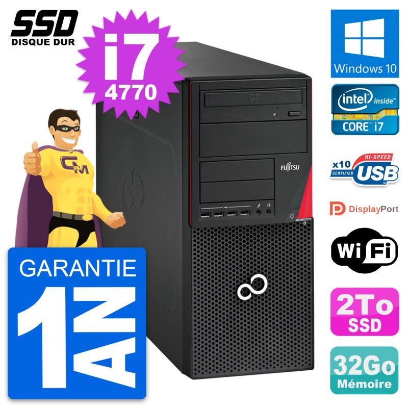 Fujitsu Esprimo P720 PC Tower - Intel Core i7-4770, 32GB RAM, 2TB SSD, Windows 10, WiFi