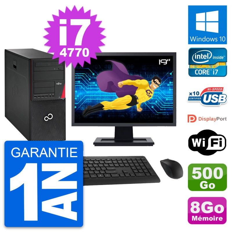 Fujitsu P720 19-inch PC Tower - Core i7-4770, 8GB RAM, 500GB HDD, Windows 10, WiFi