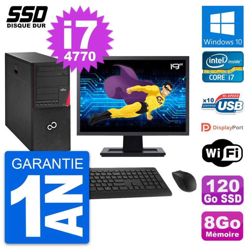 Fujitsu P720 19-Inch Tower PC - Intel i7-4770, 8GB RAM, 120GB SSD, Windows 10, WiFi