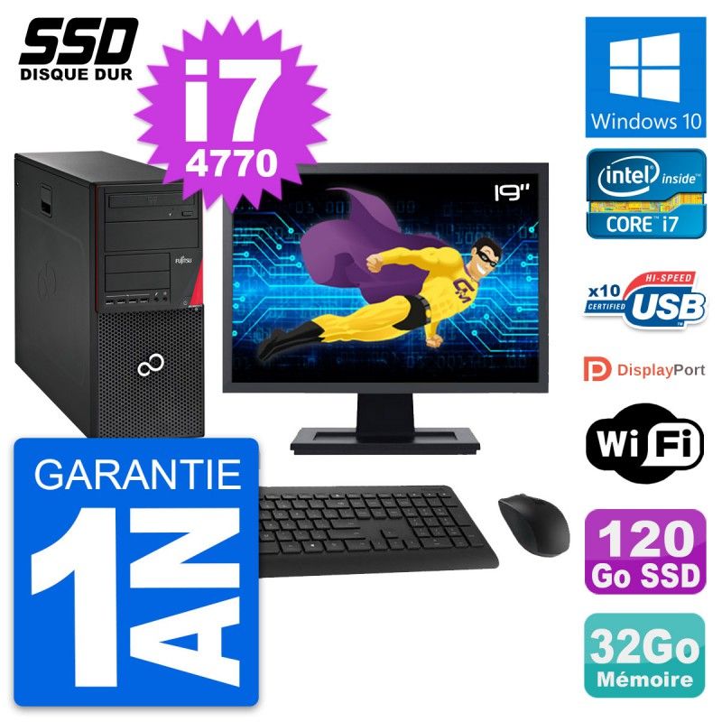 Fujitsu P720 19-Inch PC Tower - Intel i7-4770, 32GB RAM, 120GB SSD, Windows 10