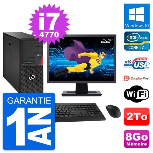 Torre Fujitsu P720 - Pantalla de 22 pulgadas, Intel i7-4770, 8 GB de RAM, 2 TB HDD, Windows 10