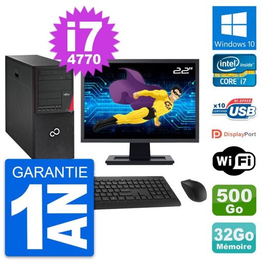 Torre Fujitsu P720 - Pantalla de 22'', i7-4770, 32GB de RAM, 500GB HDD, Windows 10, WiFi