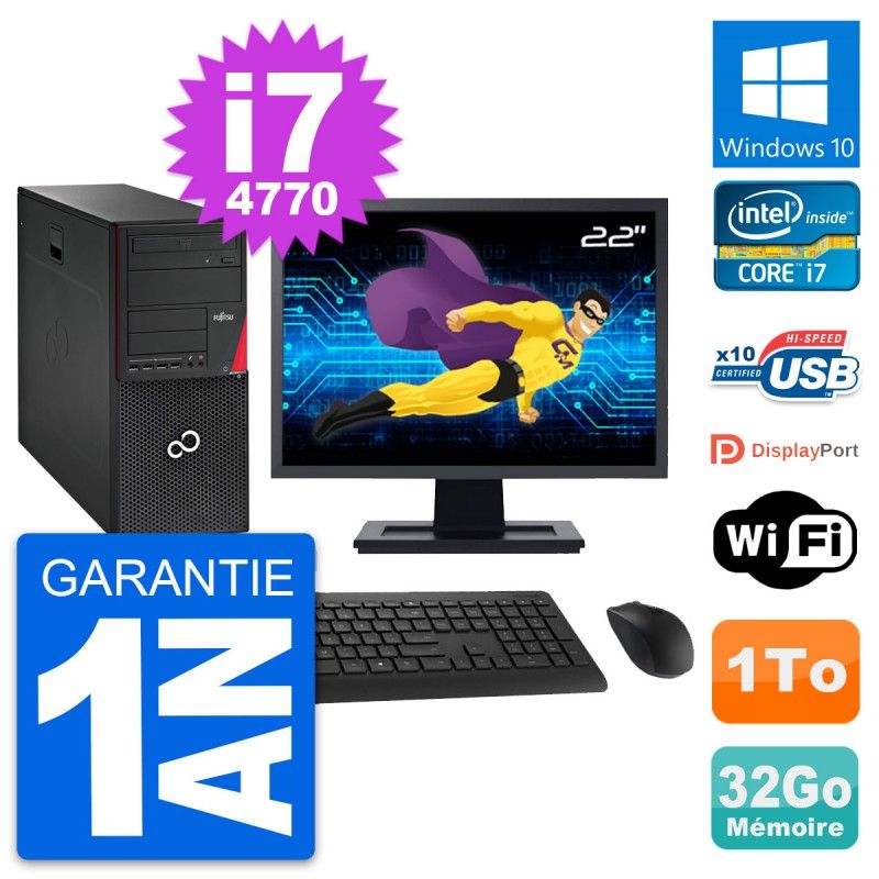 Fujitsu P720 22-Inch Tower PC - Intel i7-4770, 32GB RAM, 1TB HDD, Windows 10