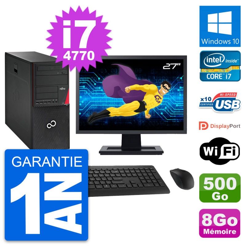 Fujitsu P720 27-inch PC Tower - Core i7-4770, 8GB RAM, 500GB HDD, Windows 10, WiFi