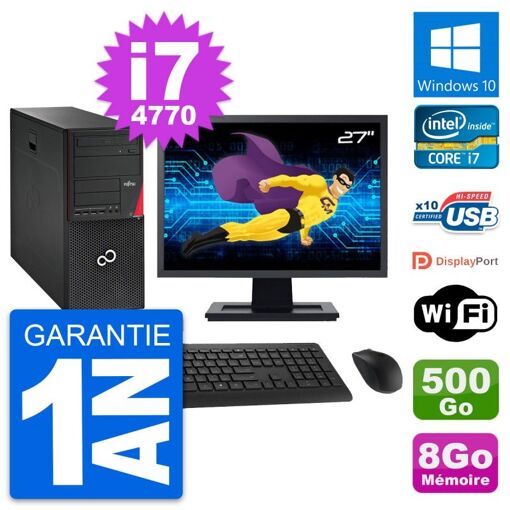 Torre Fujitsu P720 - Pantalla de 27', Core i7-4770, 8 GB RAM, 500 GB HDD, Windows 10, WiFi