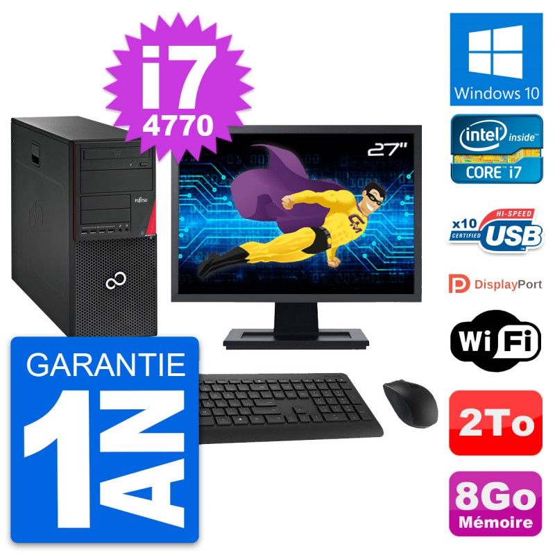 Fujitsu P720 27-inch PC Tower - Intel i7-4770, 8GB RAM, 2TB HDD, Windows 10, WiFi